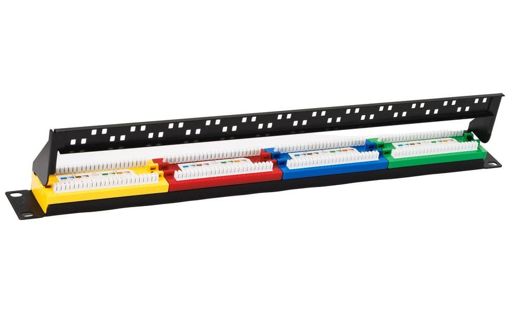 Патч-панель Maxicord 19" 1U кат.5е 24 порта RJ-45 цветные блоки DUAL IDC, с органайзером — изображение 2