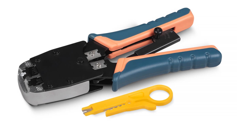Инструмент обжимной Maxicord HT-500R для RJ-45(8р8с), RJ-11/12 (6р6с, 6р4с, 6р2с), профессиональный, с храповым механизмом (в комплекте инструмент для снятия оболочки)